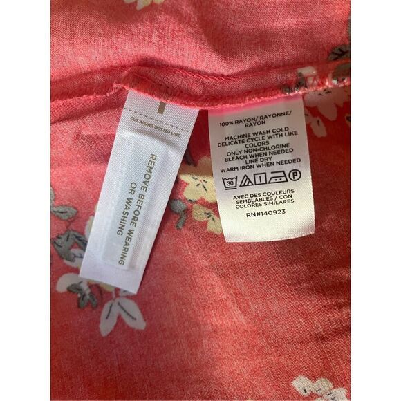 Loft Floral Cap Sleeve Button Midi Dress Coral size 12 *Semi-sheer* - Picture 7 of 7